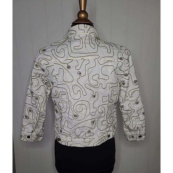 Vintage Ruby Rd Denim Artsy Jacket Womens Size 6 White Black Retro Artsy - Picture 7 of 10